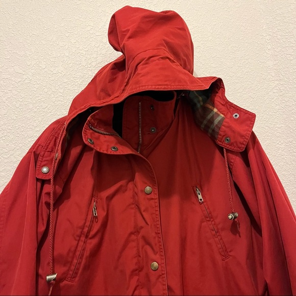 VTG Eddie Bauer Red Flannel Lined Chore Barn Coat Jacket Hooded Mens Size M - Picture 4 of 14